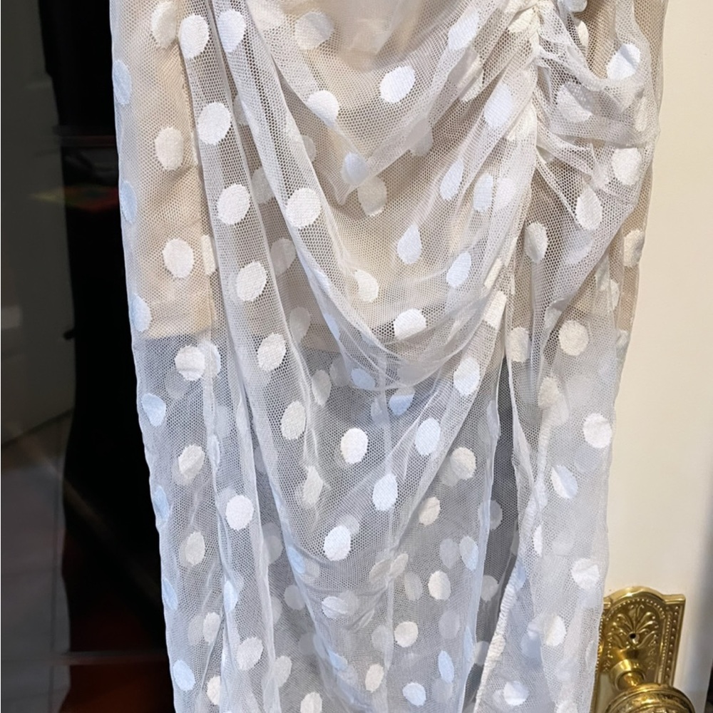 FIRST AVENUE TIED STRAP MESH MIDI DRESS POLKA DOT WHITE - Picture 4 of 4
